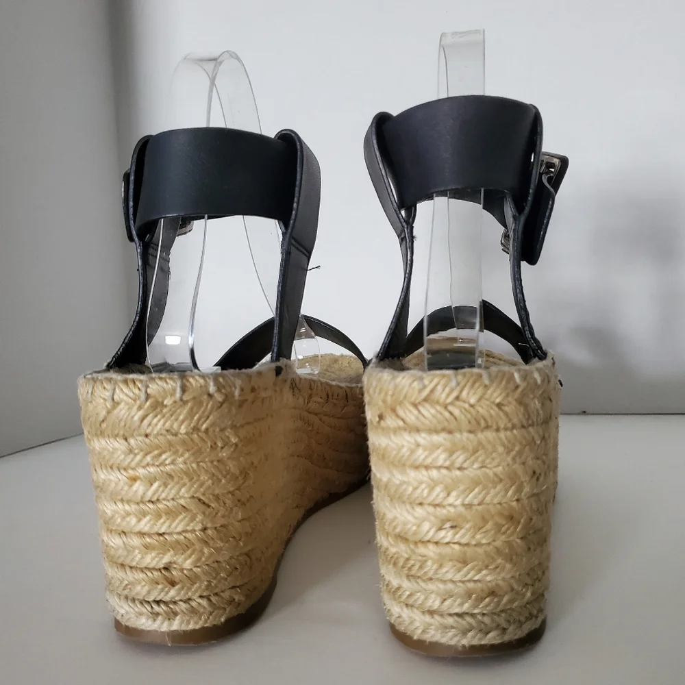 Vince Abby Leather Platform Espadrille Sandals in Black Size